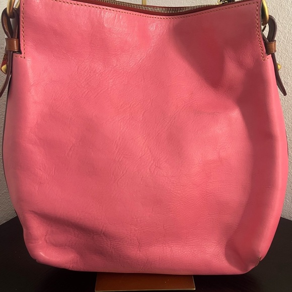 Dooney & Bourke Pink Leather Shoulder Bag with Brown Accents - Picture 5 of 12